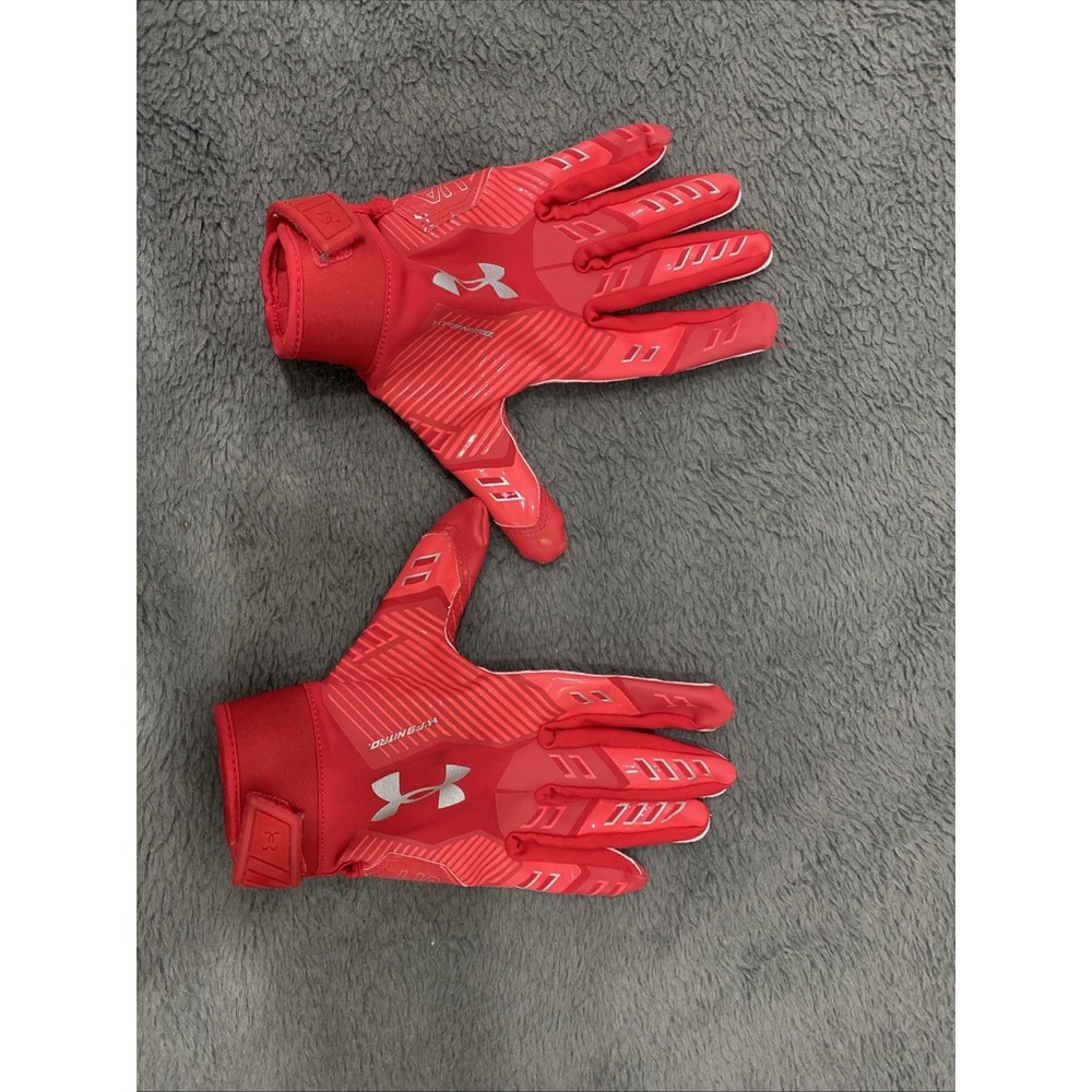 Under Armor Football Gloves Youth Medium Red‎ And Gray